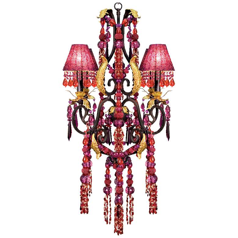 Image 1 Red and Purple Crystal Glass 27 inchW 4-Light Chandelier