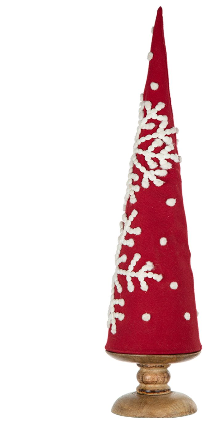 Image 2 Red and White Fabric Cone With Wooden Base - Red, White more views