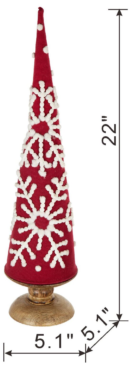 Image 5 Red and White Fabric Cone With Wooden Base - Red, White more views