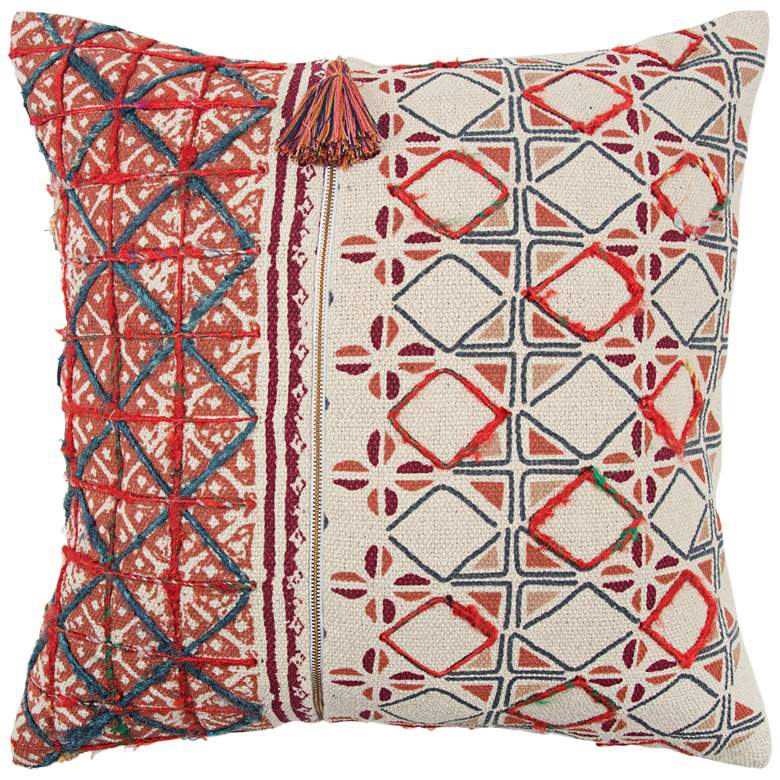 Image 1 Red and White Geometric Cotton 20 inch Square Throw Pillow