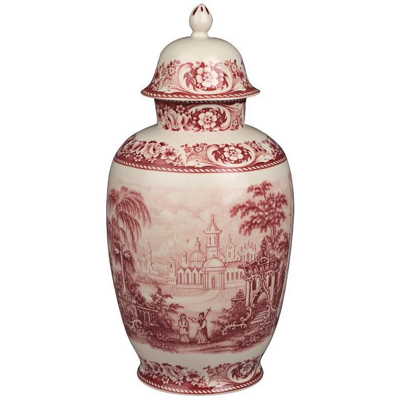 Image 1 Red and White Porcelain 16 inch High Jar