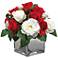 Red and White Roses 14 1/4" High Faux Flowers in Container