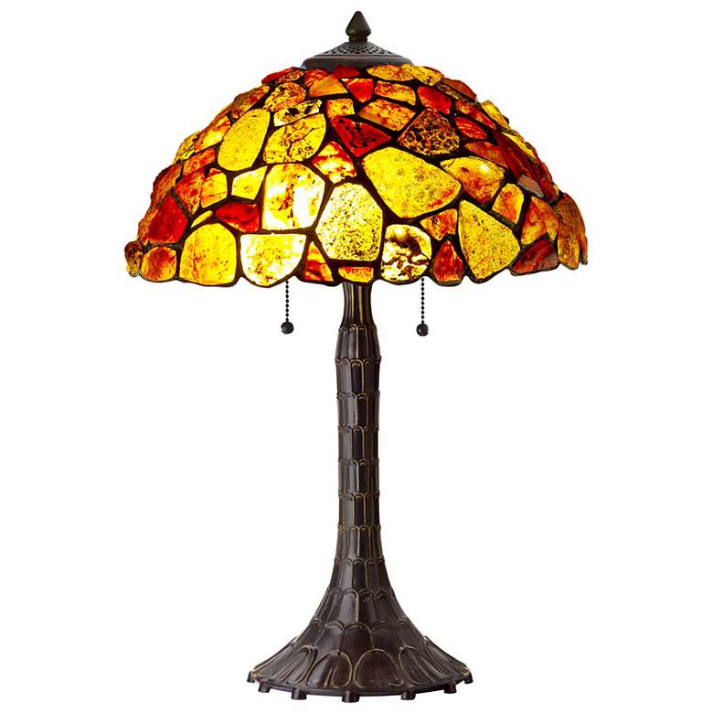Image 1 Red and Yellow Gemstone Antique Bronze Table Lamp