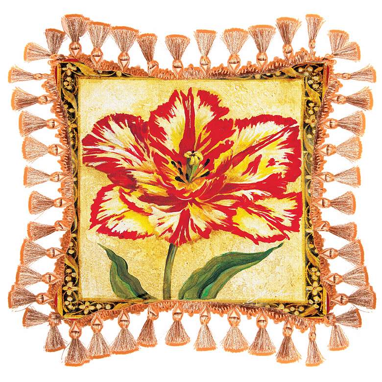 Image 1 Red and Yellow Tulip Fringe Accent Pillow