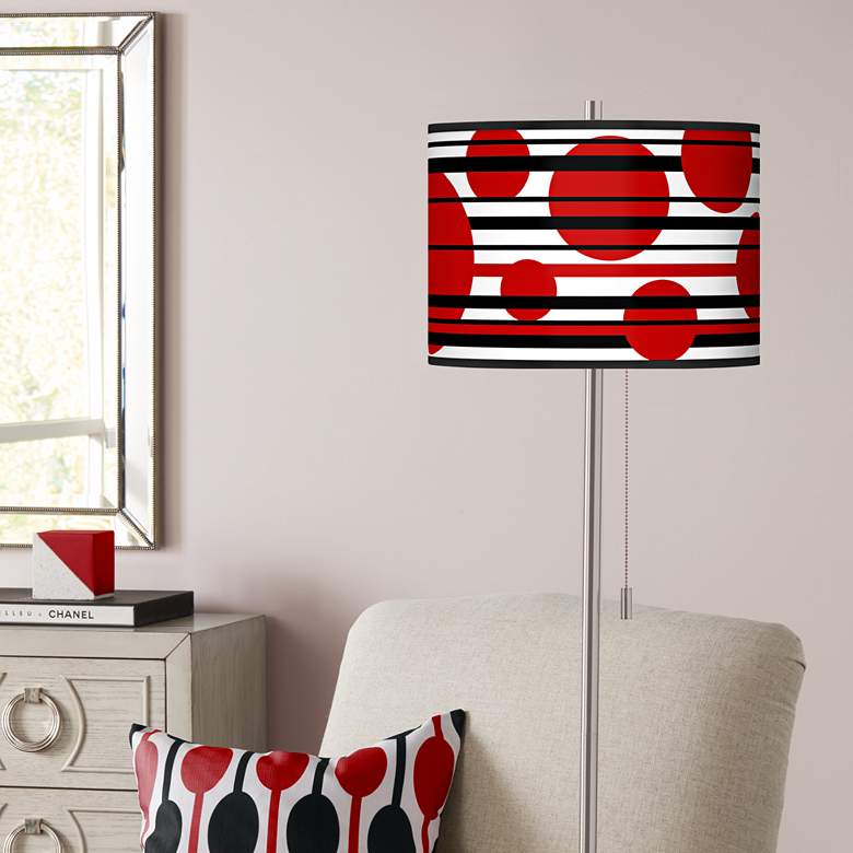 Image 1 Red Balls Giclee Brushed Nickel Pull Chain Floor Lamp