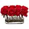 Red Blooming Roses 8 1/2" Wide Faux Flowers in Glass Vase
