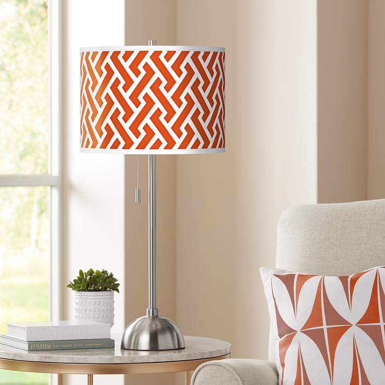 Image 1 Red Brick Weave Giclee Brushed Nickel Table Lamp