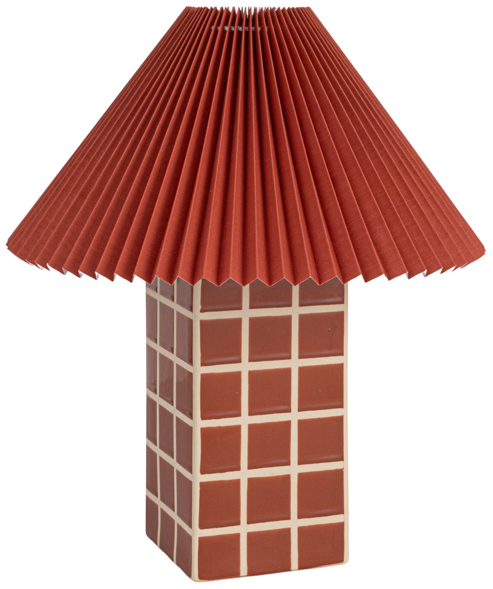 Image 2 Red Ceramic Table Lamp with Pleated Shad