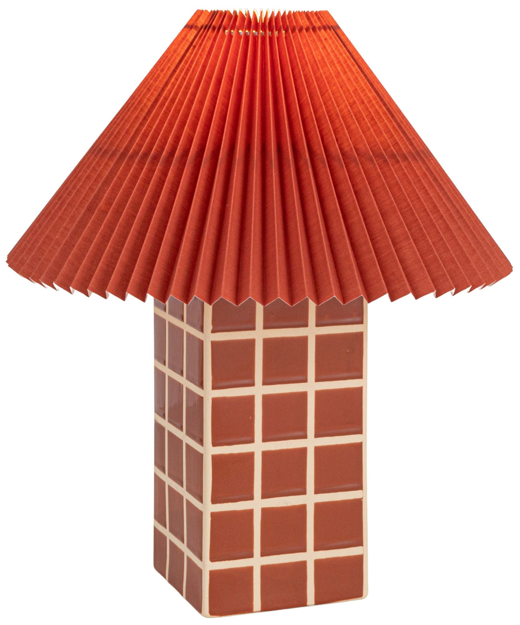 Red Ceramic Table Lamp with Pleated Shad