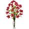 Red Cosmos 27" High Faux Flowers in Glass Vase