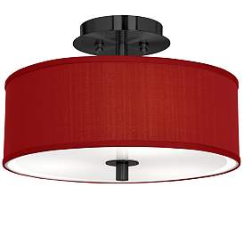 Image1 of Red Faux Silk Black 14" Wide Ceiling Light
