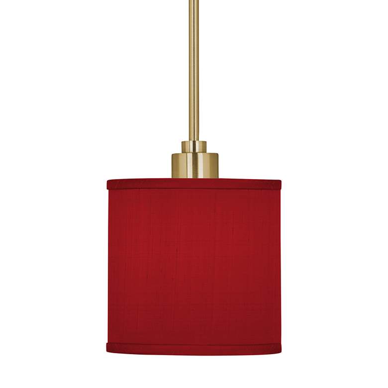 Image 3 Red Faux Silk Giclee Gold Mini Pendant Light more views