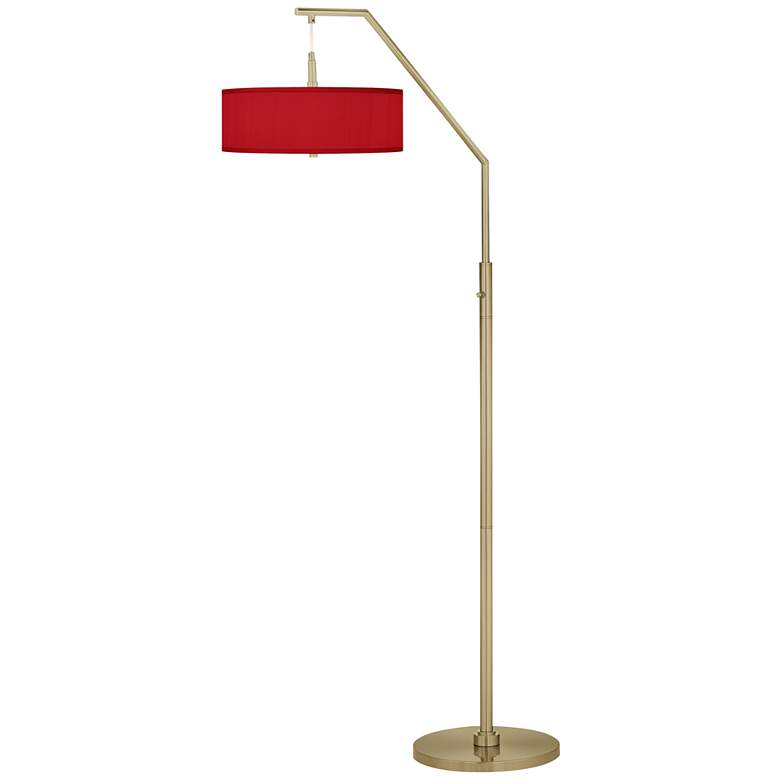 Image 2 Red Faux Silk Giclee Warm Gold Arc Floor Lamp