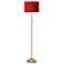 Red Faux Silk Giclee Warm Gold Stick Floor Lamp