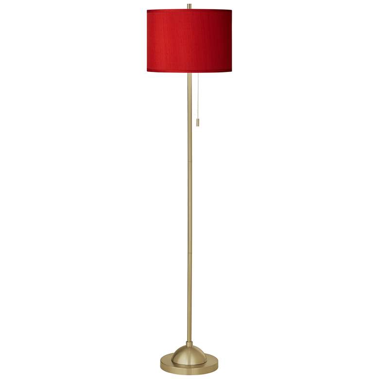 Image 2 Red Faux Silk Giclee Warm Gold Stick Floor Lamp