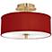 Red Faux Silk Gold 14" Wide Ceiling Light