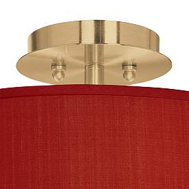 Image2 of Red Faux Silk Gold 14" Wide Ceiling Light more views