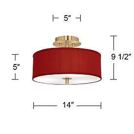 Image4 of Red Faux Silk Gold 14" Wide Ceiling Light more views