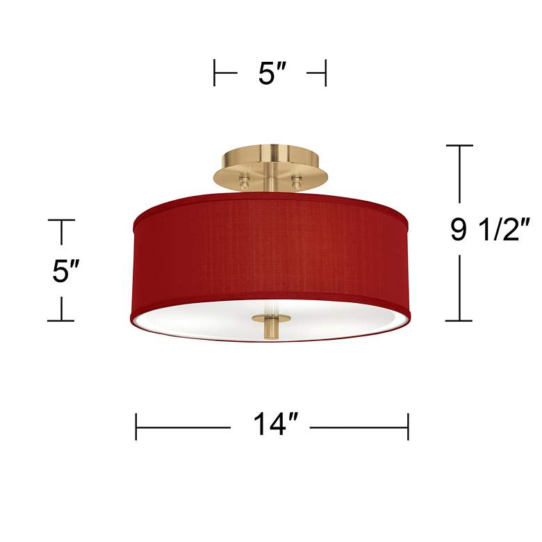 Image 4 Red Faux Silk Gold 14" Wide Ceiling Light more views