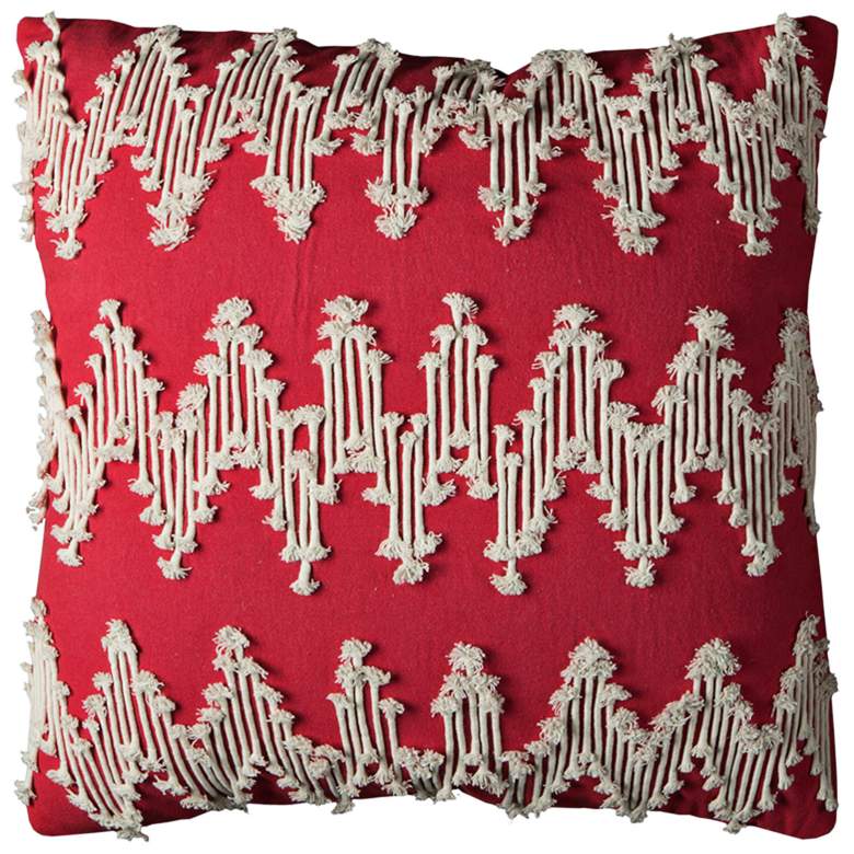 Image 1 Red Frayed Chevron 20" Square Decorative Filled Pillow