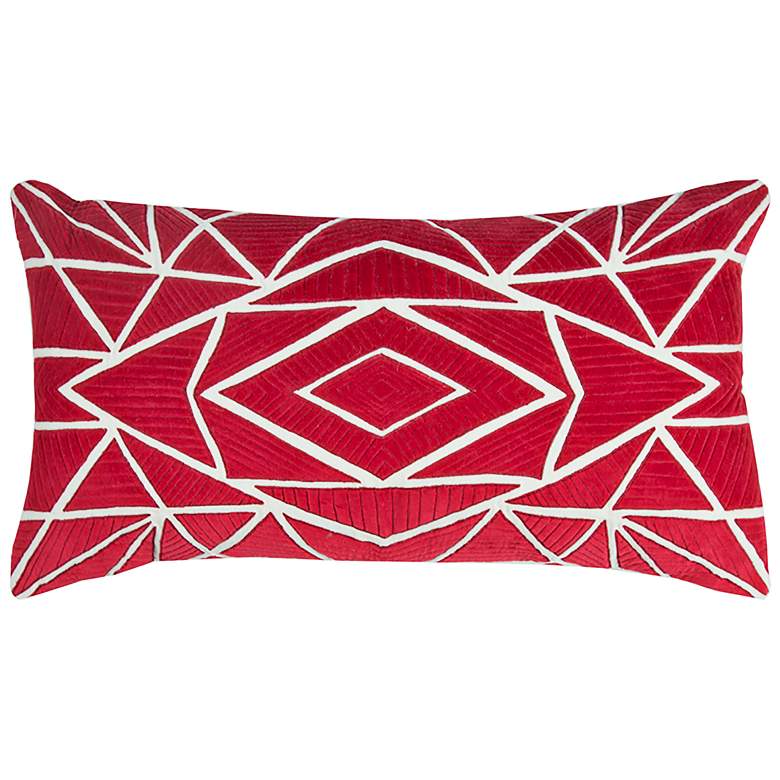 Image 1 Red Geometric Velvet 26 inch x 14 inch Decorative Filled Pillow