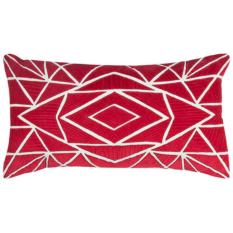 Image 1 Red Geometric Velvet 26" x 14" Decorative Filled Pillow