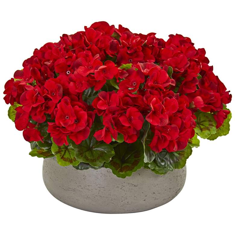 Image 1 Red Geranium 16 inch Wide Faux Plant in Stone Planter