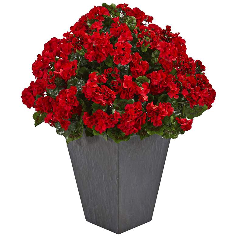 Image 1 Red Geranium 33 inch High Faux Plant in Slate Planter