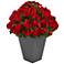 Red Geranium 33" High Faux Plant in Slate Planter