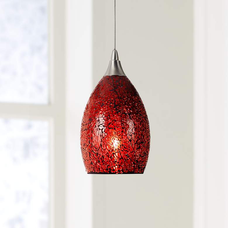 Image 1 Red Glass 4 1/2"W Brushed Steel Low Voltage Mini Pendant