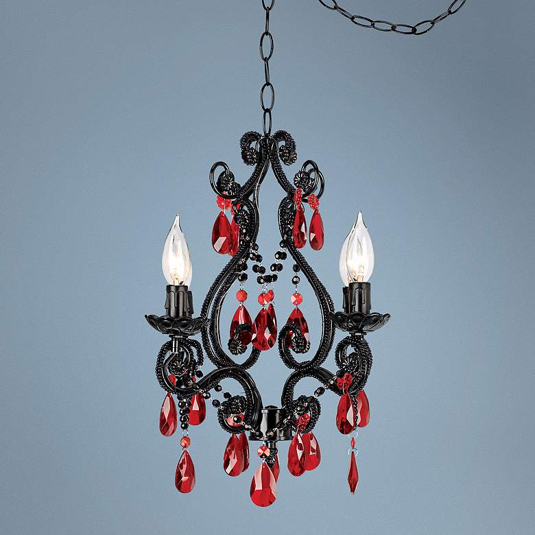 Image 1 Red Glass on Black Swag Style 4-Light Chandelier