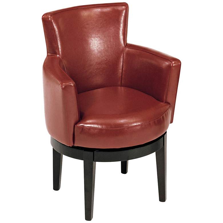 Image 1 Red Leather Swivel Club Chair