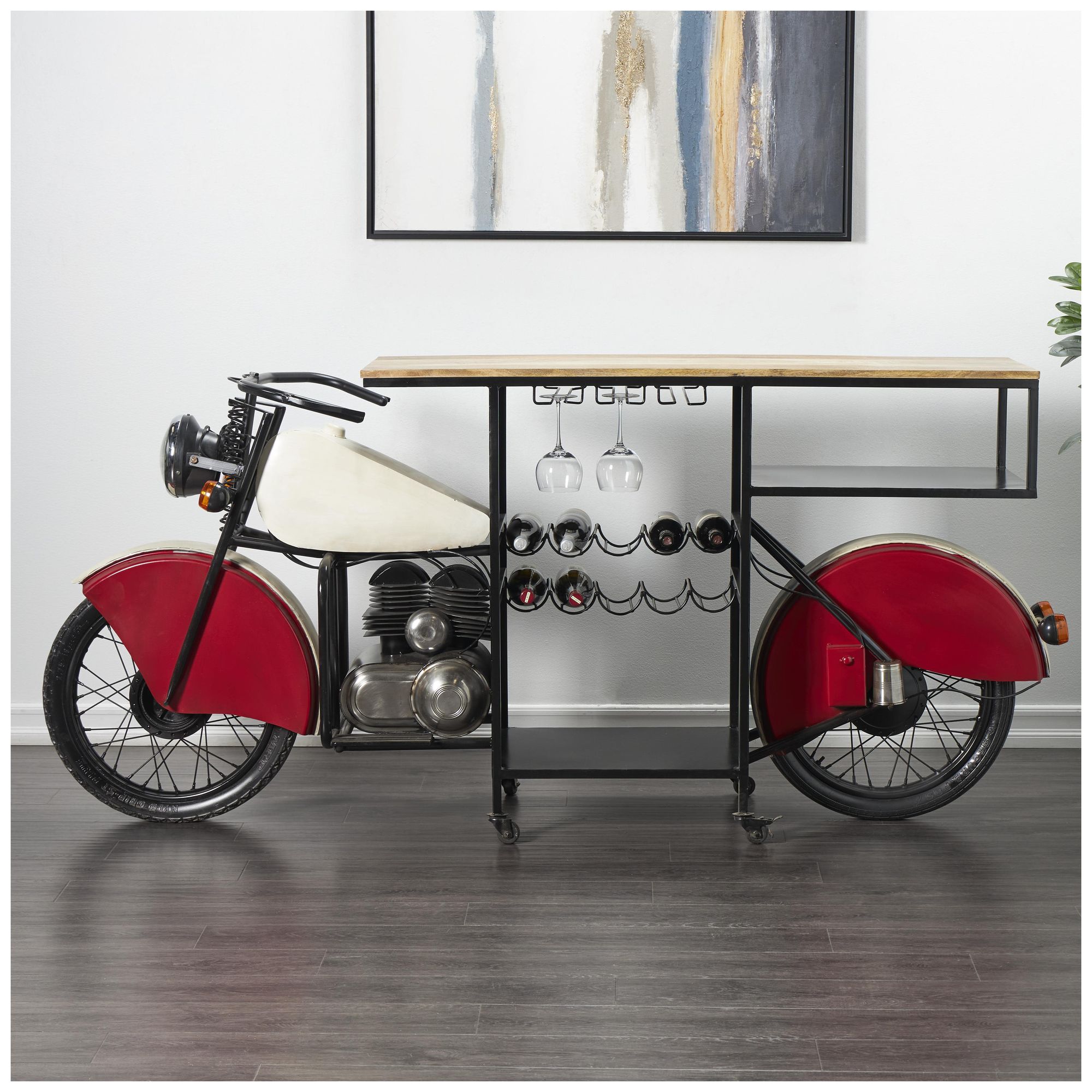 Image 4 Red Metal Industrial Motorcycle Bar, 72" x 30" x 41" more views