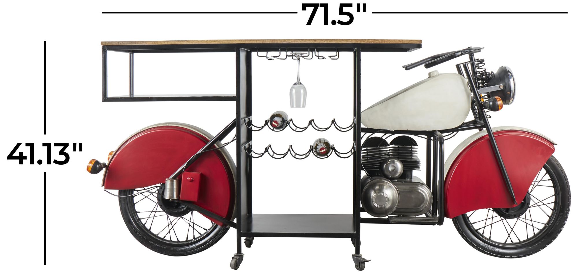 Image 6 Red Metal Industrial Motorcycle Bar, 72" x 30" x 41" more views