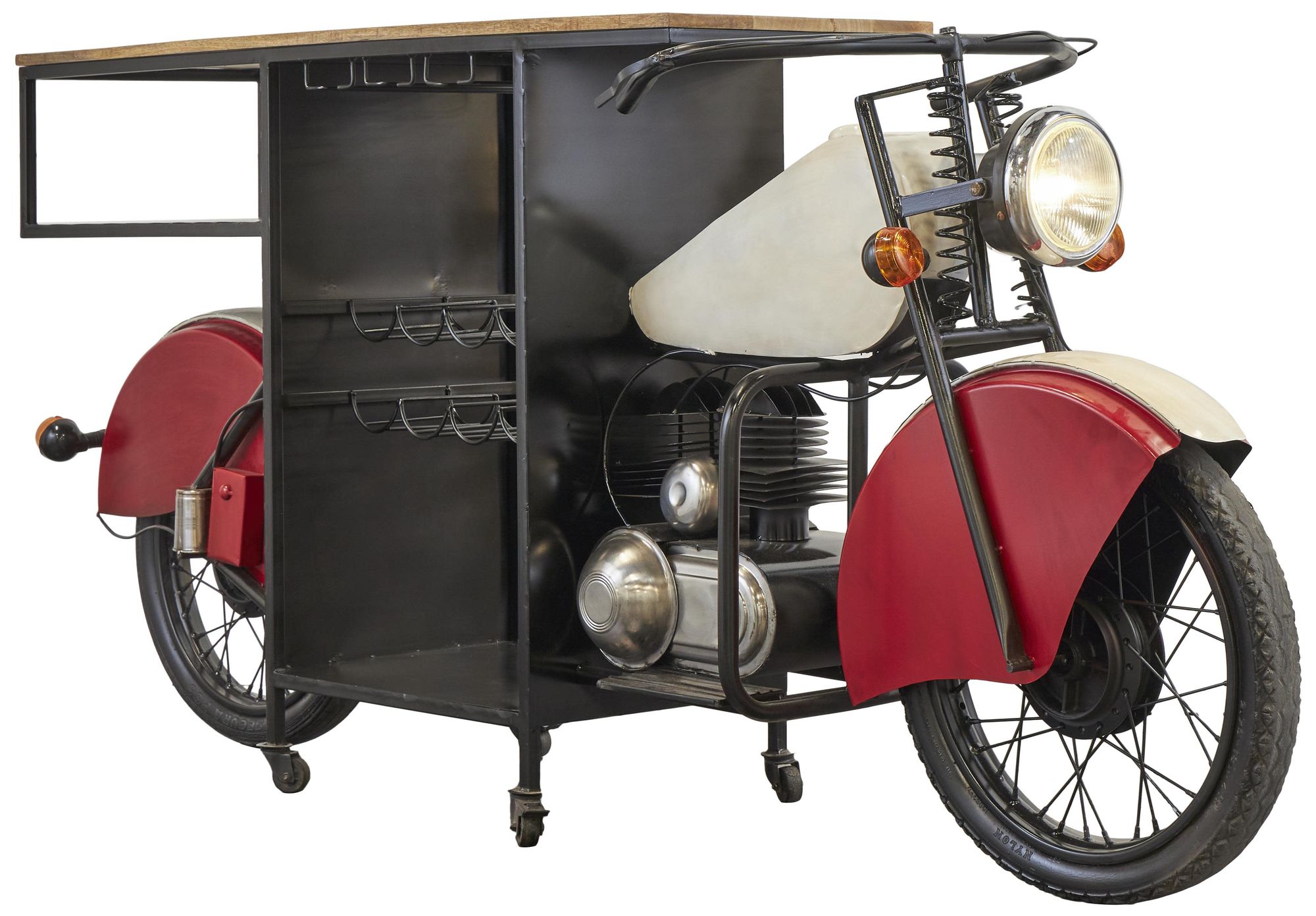 Red Metal Industrial Motorcycle Bar, 72" x 30" x 41"