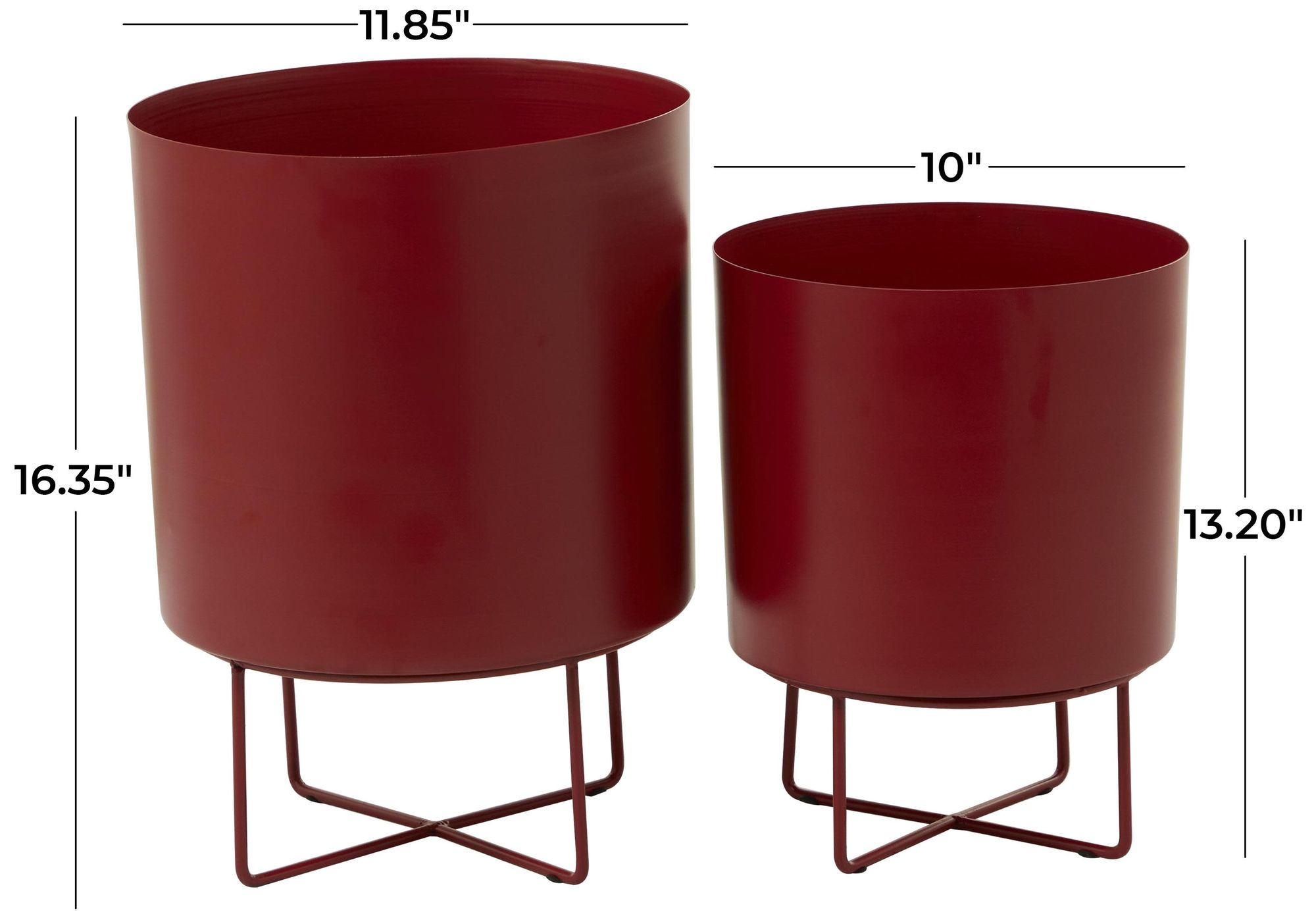Image 6 Red Metal Modern Planter, S/2 16", 13"H more views