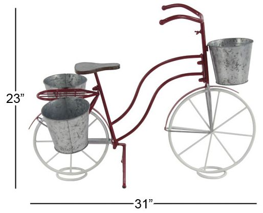 Image 6 Red Metal Vintage Plantstand, 31" x 15" x 23" more views