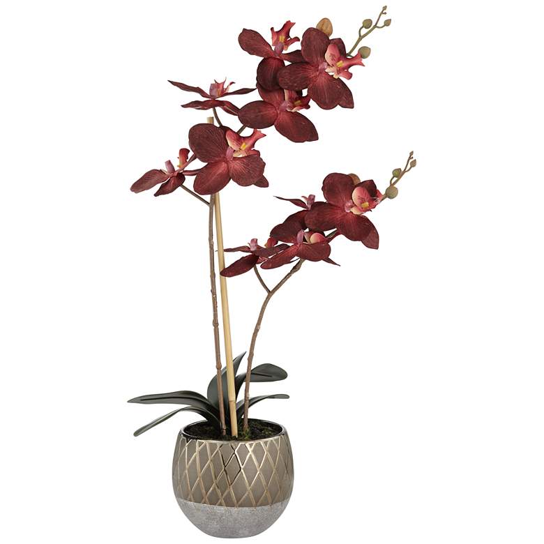 Image 2 Red Orchid 23 inch High Faux Flowers in Ceramic Pot