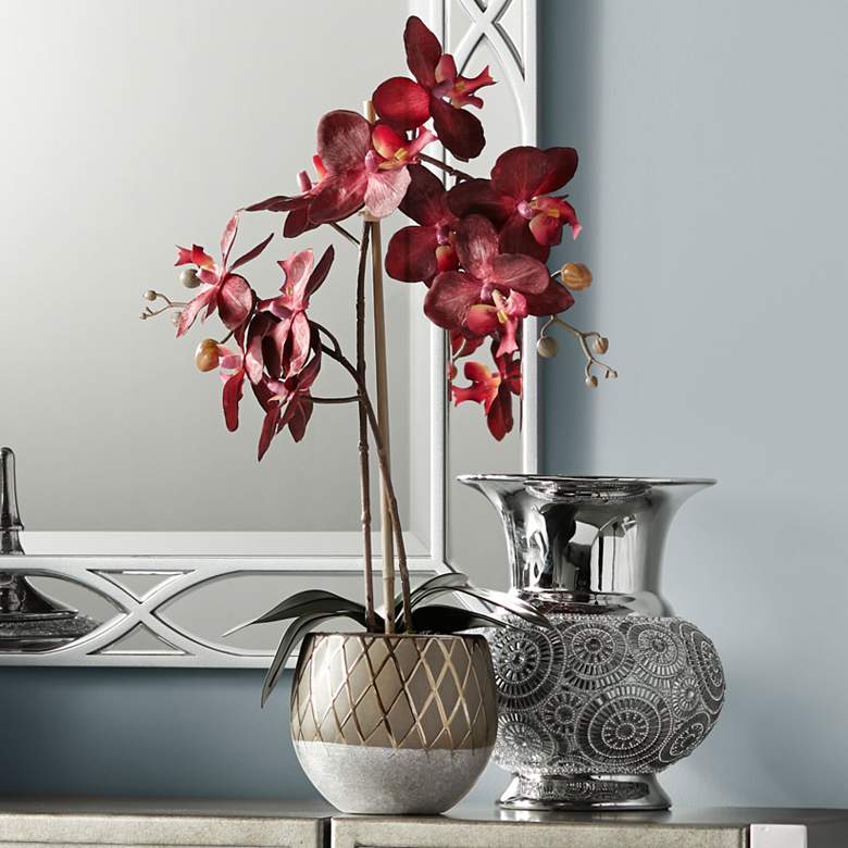 Image 1 Red Orchid 23" High Faux Flowers in Ceramic Pot