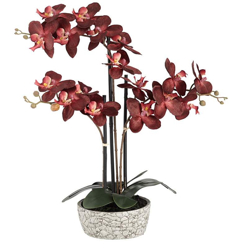 Image 3 Red Orchid 24" High Faux Flower in Gray Pot