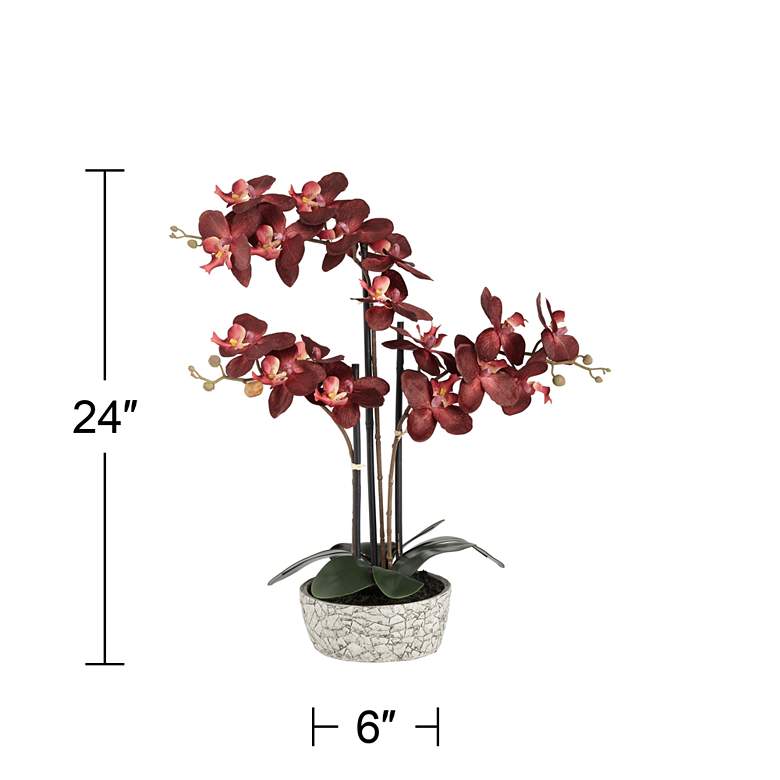 Image 6 Red Orchid 24" High Faux Flower in Gray Pot more views