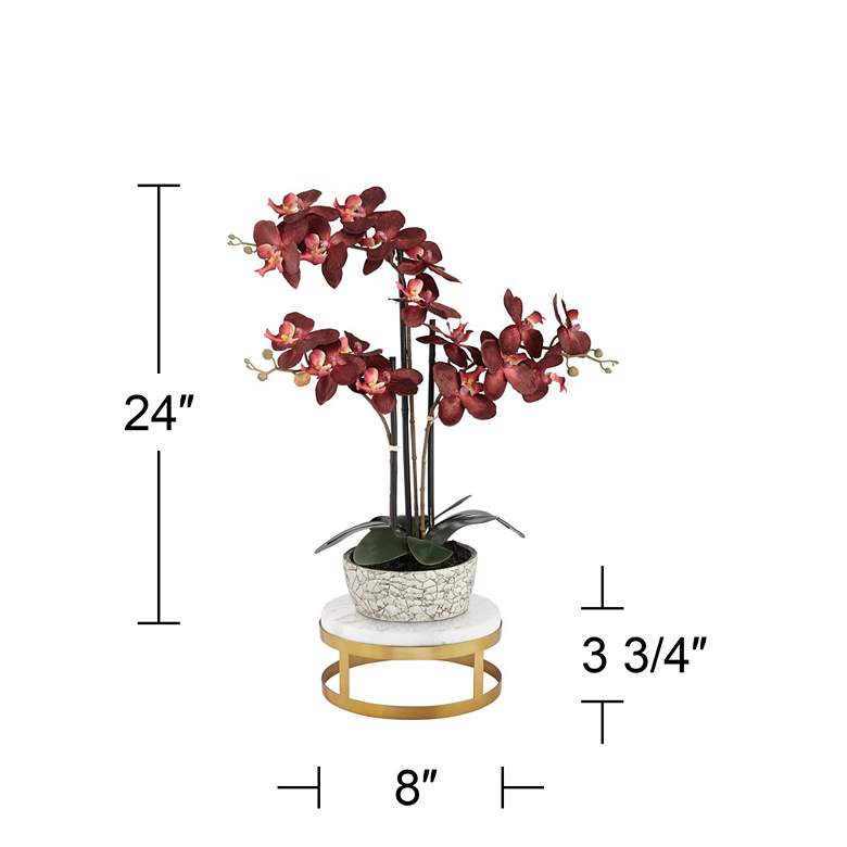 Image 4 Red Orchid 24 inch High Faux Flower With Brass Round Riser more views