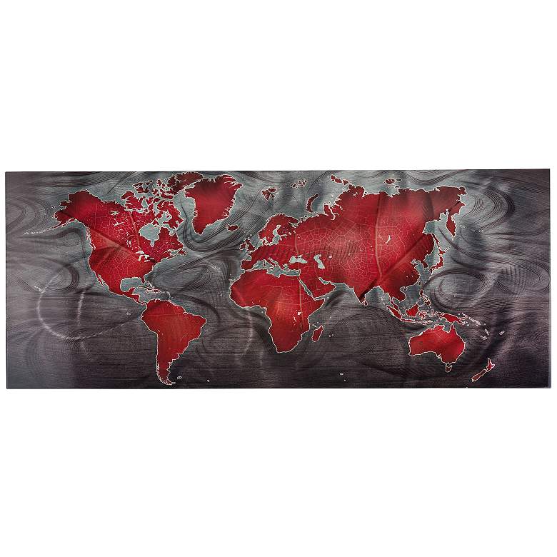 Image 1 Red Pewter Land and Sea 48" Wide Modern Map Wall Art