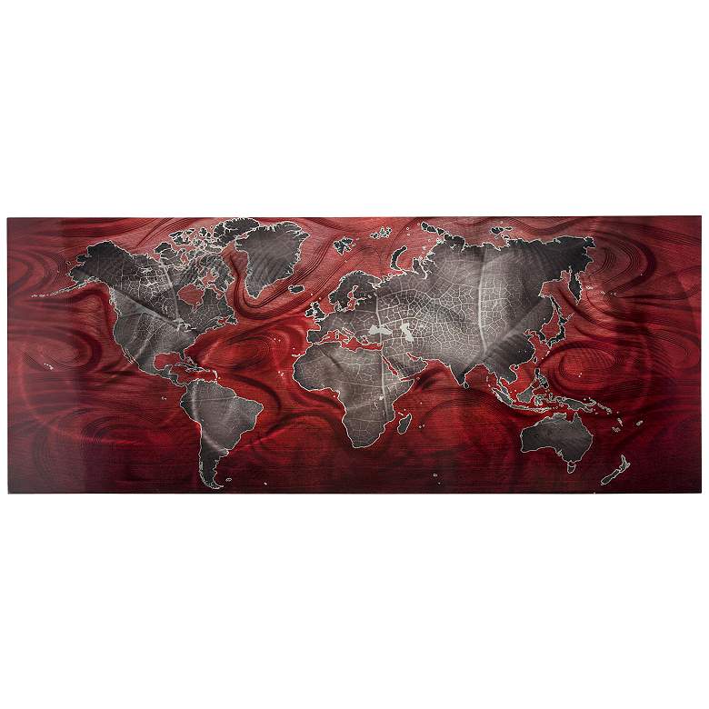 Image 1 Red Pewter Land and Sea V2 48" Wide Modern Map Wall Art