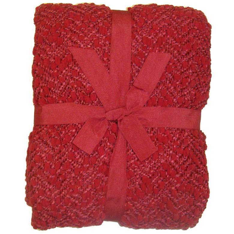 Image 1 Red Pom Pom Yarn Throw Blanket
