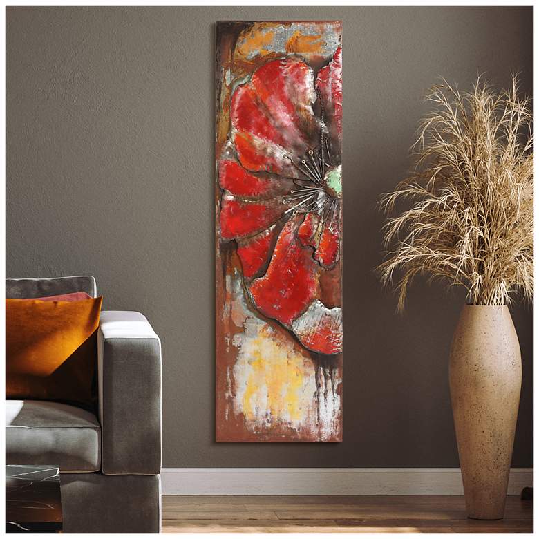 Image 4 Red Poppy Detail" Mixed Media Iron Hand Painted Dimensional Wall Art more views