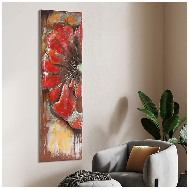 Image 5 Red Poppy Detail" Mixed Media Iron Hand Painted Dimensional Wall Art more views