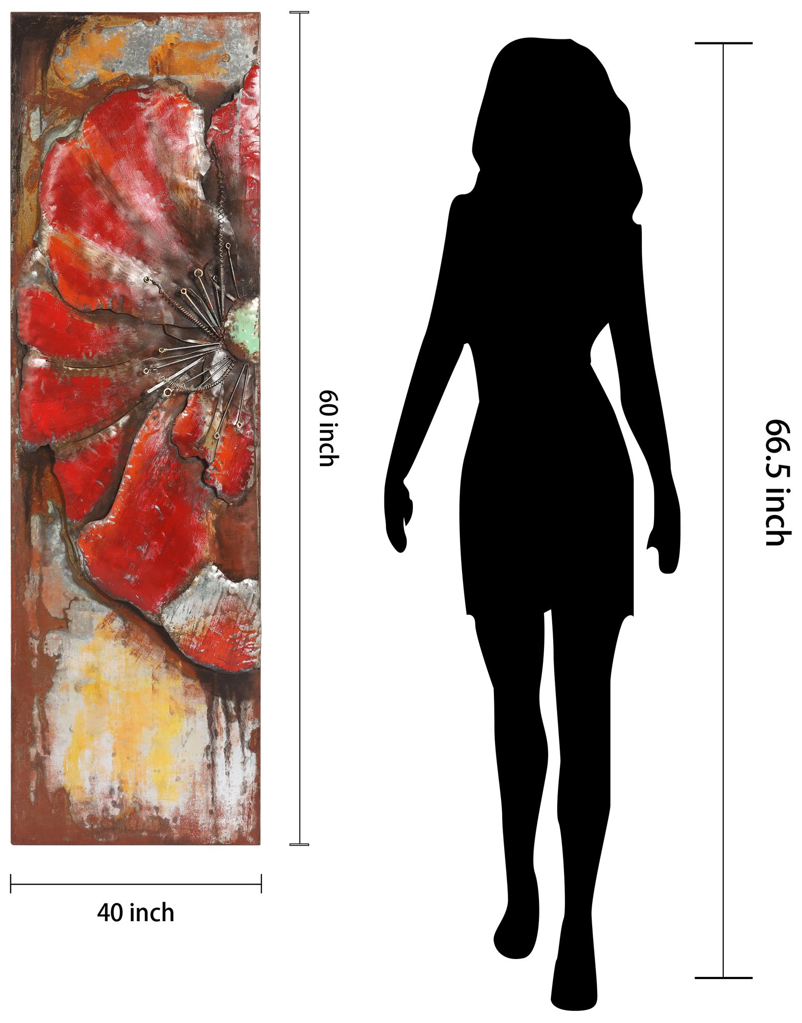 Red Poppy Detail" Mixed Media Iron Hand Painted Dimensional Wall Art