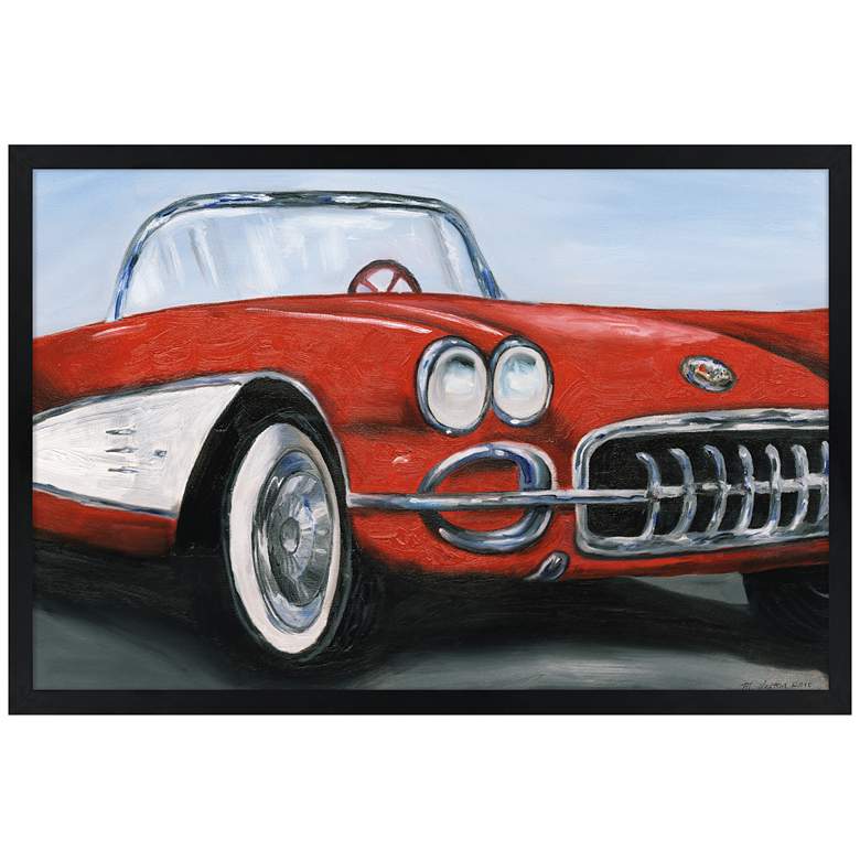 Image 1 Red Roadster 30 inch Wide Black Rectangular Giclee Wall Art