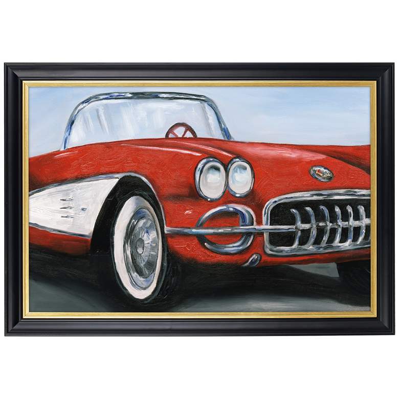 Image 1 Red Roadster Gold Trim Giclee 41 1/2 inch Wide Wall Art